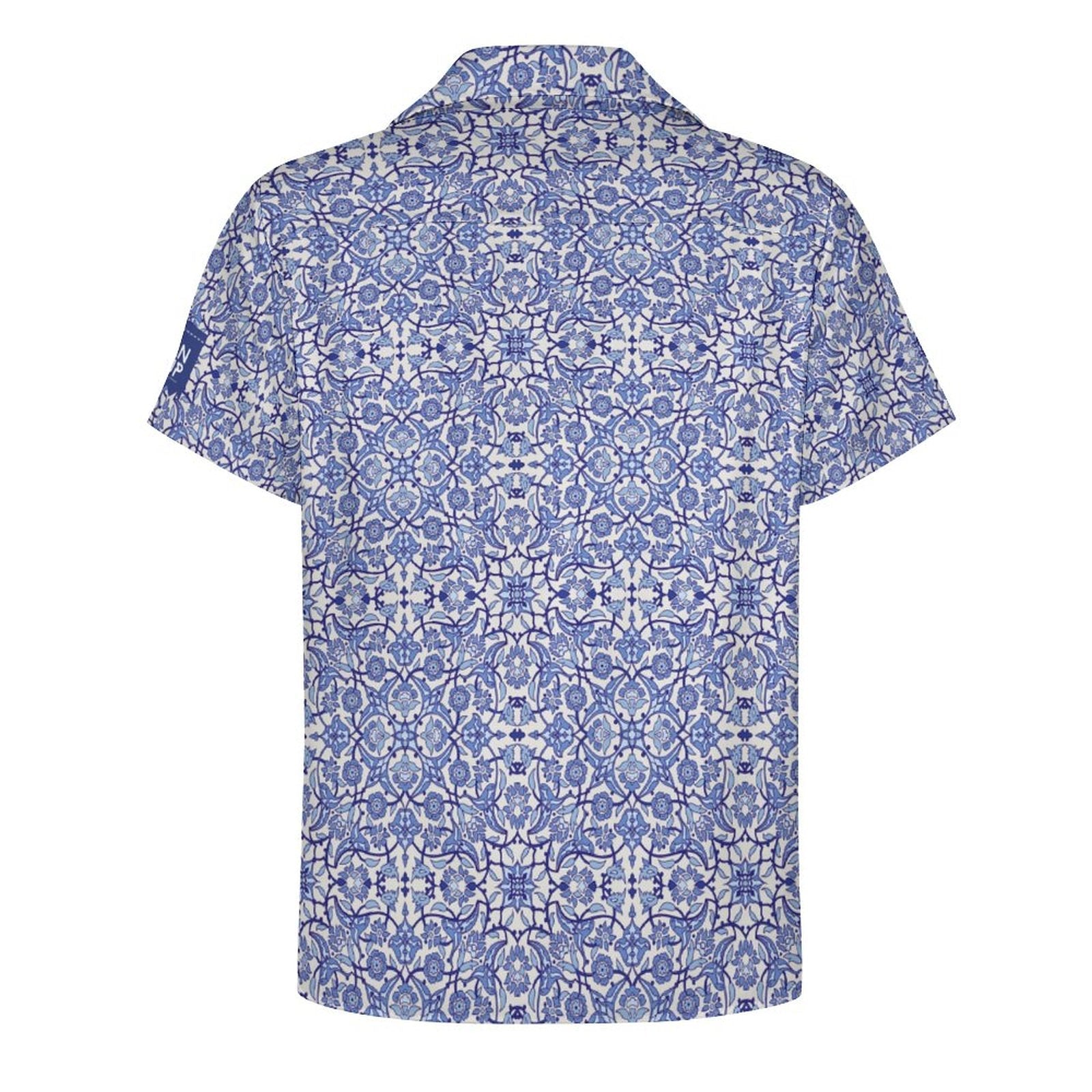 Cool Dad Collection: Men's Blue Kaleidoscope Short Sleeve Button Down Shirt with Cuban Collar