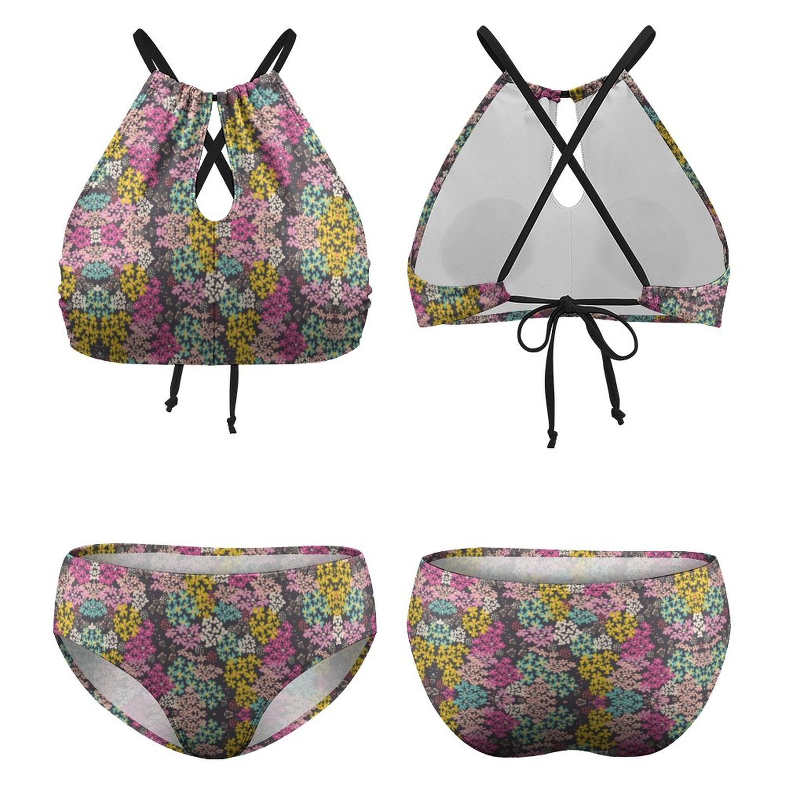 Summer Vibes Women's Two piece Swimsuit with High Neck Halter Top
