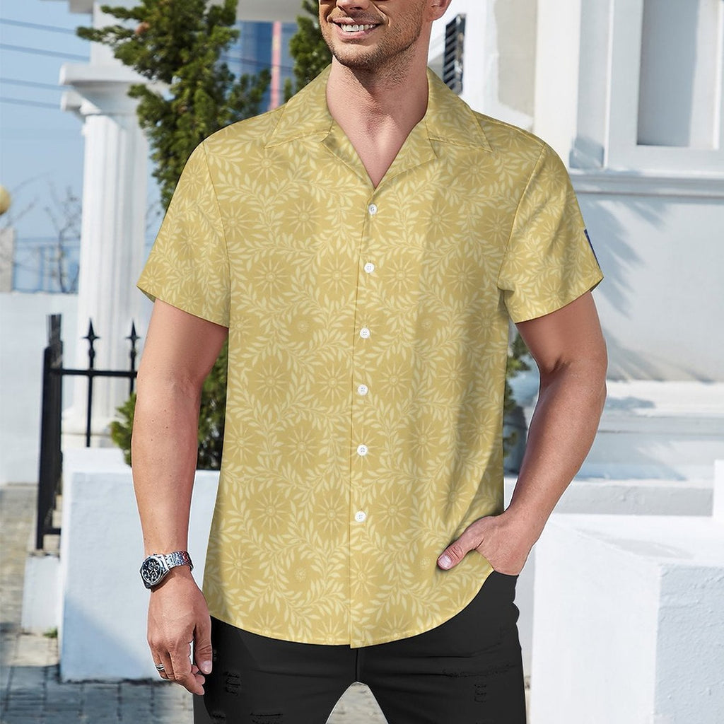 Cool Dad Collection: Men’s Floral Sun Patterned Short Sleeve Button Down Shirt with Cuban Collar