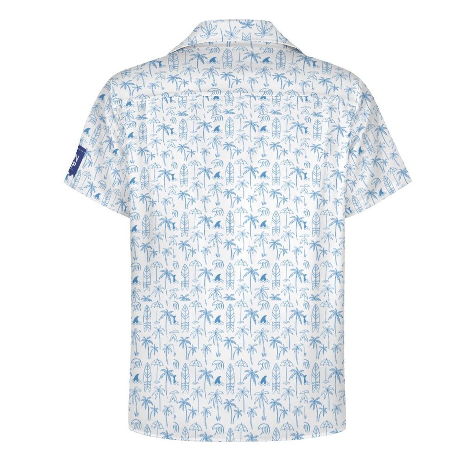 Cool Dad Collection: Men’s Blue and White Surfer Short Sleeve Button Down Shirt with Cuban Collar