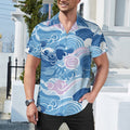 Cool Dad Collection: Men’s Blue Waves Short Sleeve Button Down Shirt with Cuban Collar