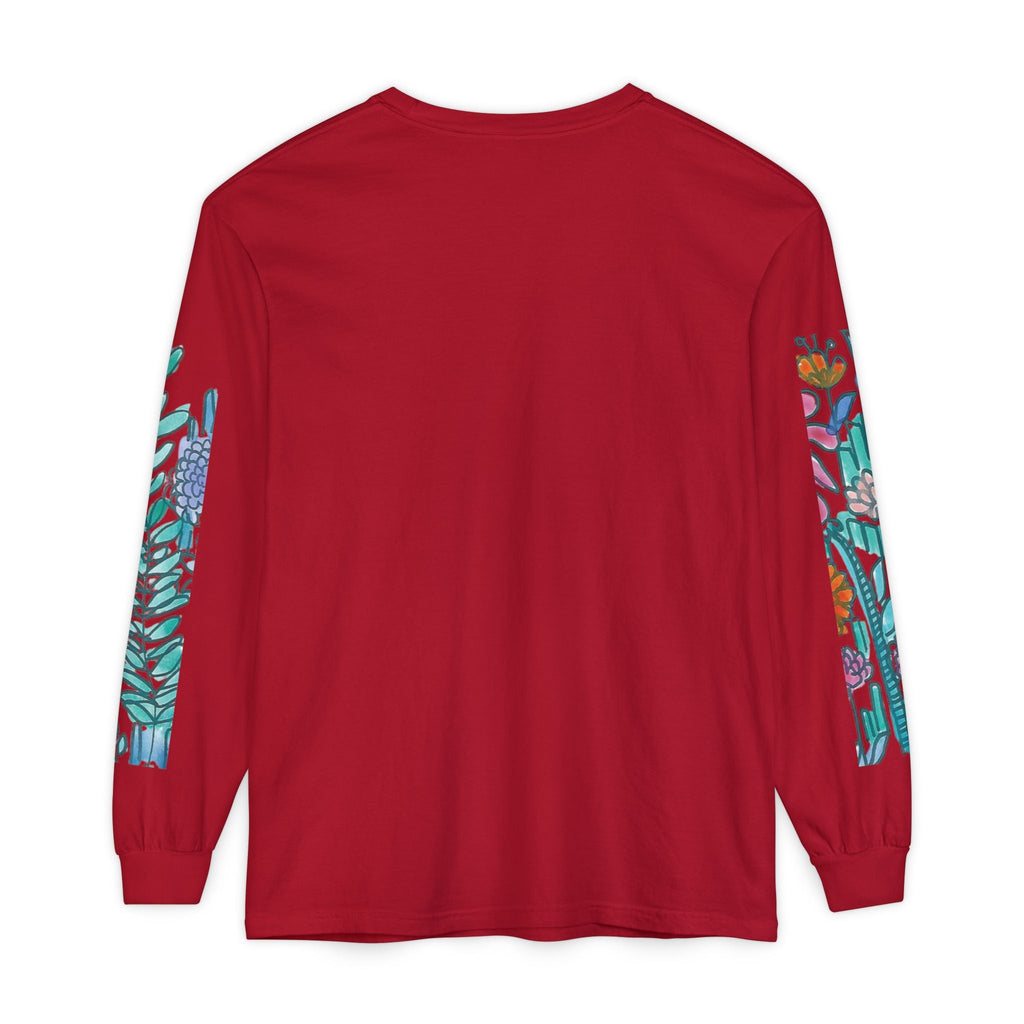 Floral Garden Long Sleeve Shirt — Colorful Botanical Sleeve & Chest Print