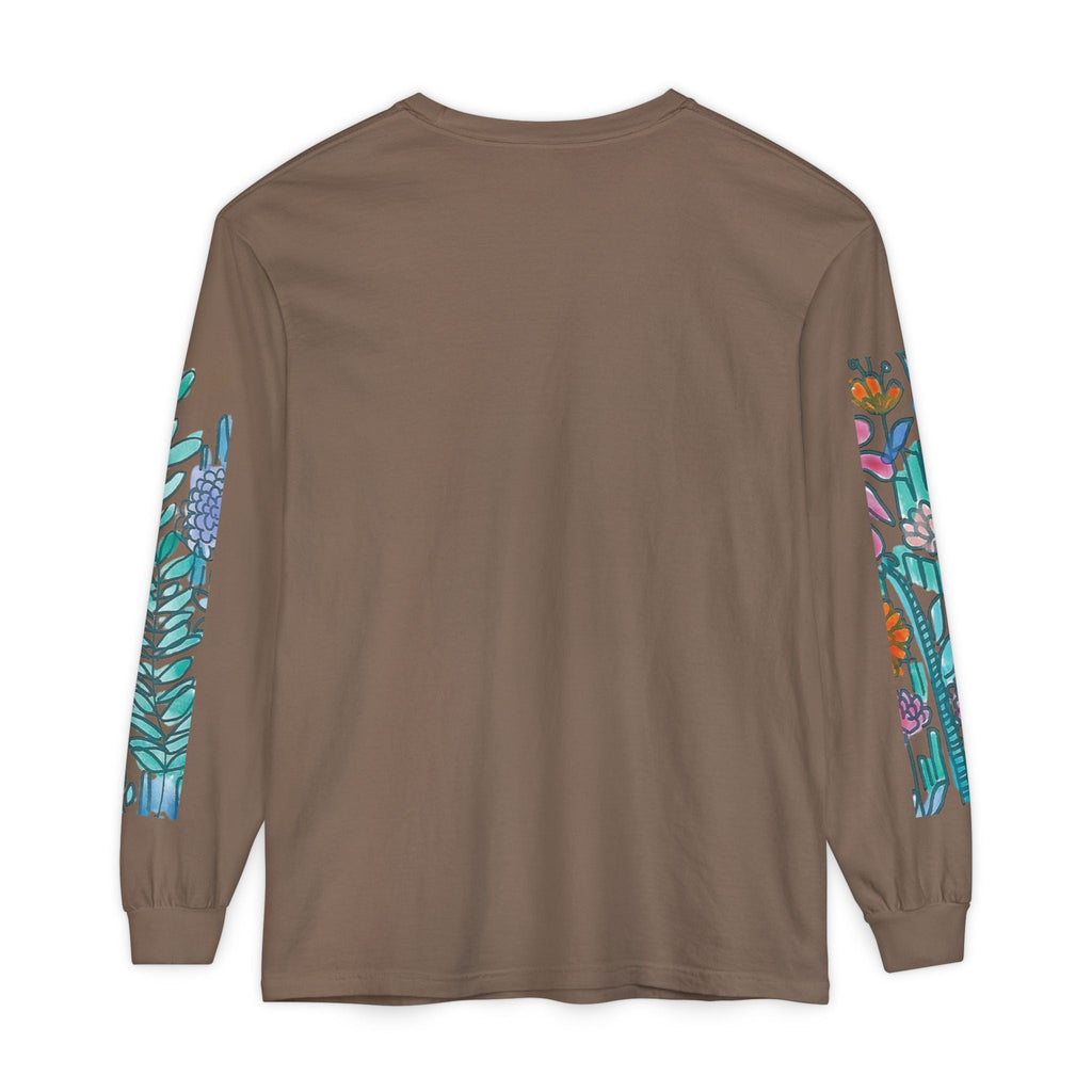 Floral Garden Long Sleeve Shirt — Colorful Botanical Sleeve & Chest Print