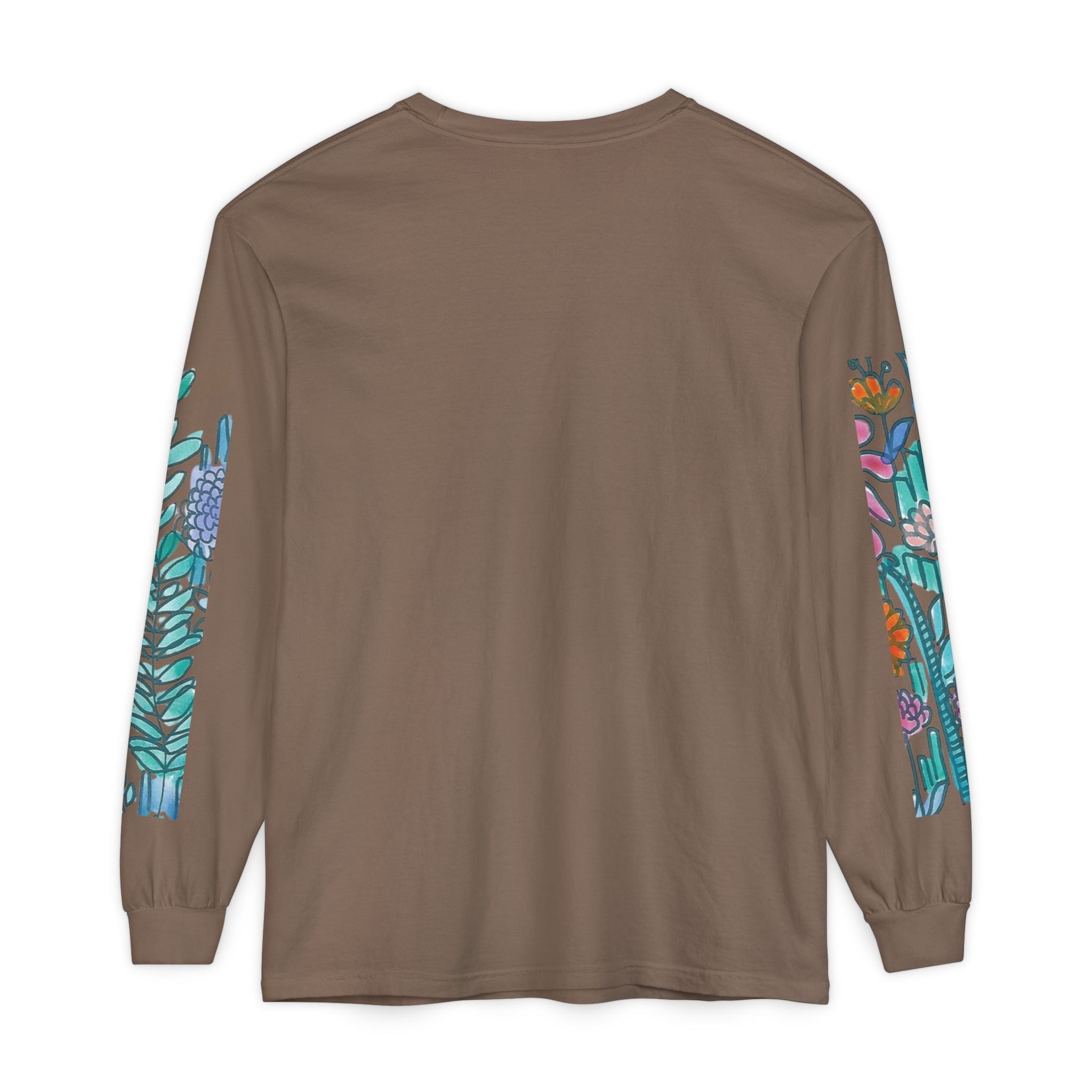 Floral Garden Long Sleeve Shirt — Colorful Botanical Sleeve & Chest Print