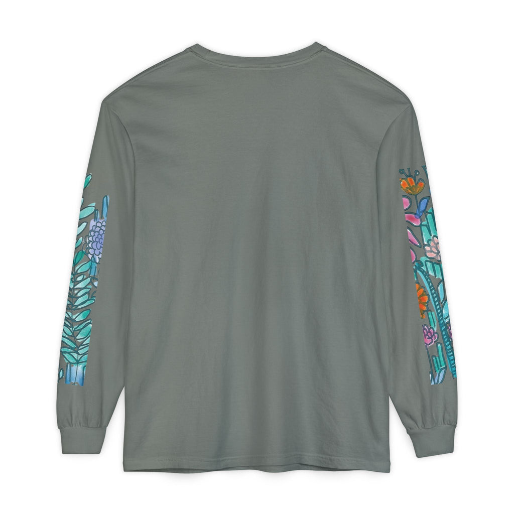 Floral Garden Long Sleeve Shirt — Colorful Botanical Sleeve & Chest Print