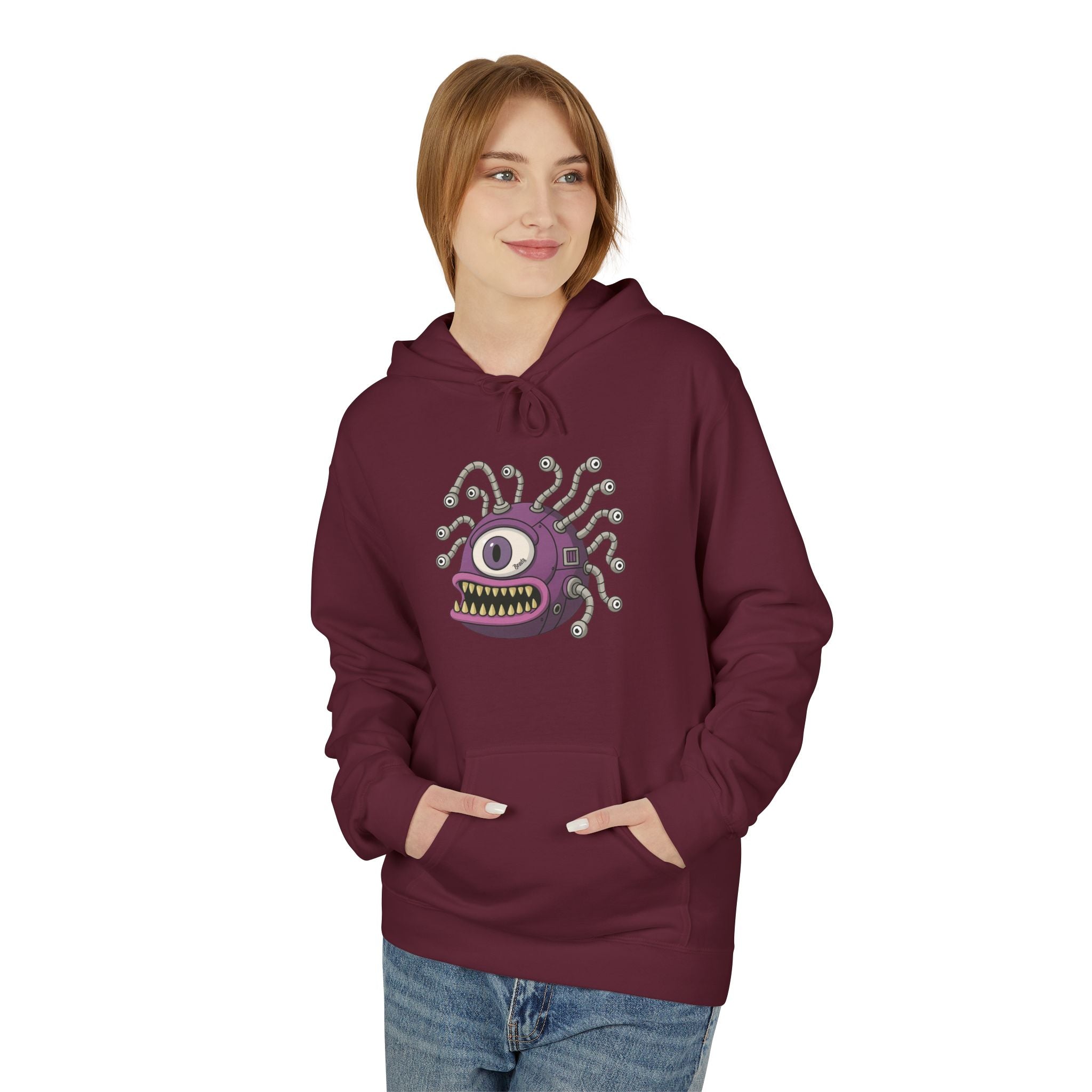 Beholder Monster Hoodie — Purple One-Eyed Creature Pullover