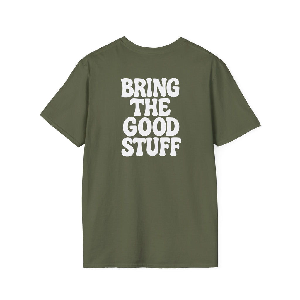 Whiskey Glass T-Shirt — 'Bring The Good Stuff' Retro Cocktail Tee