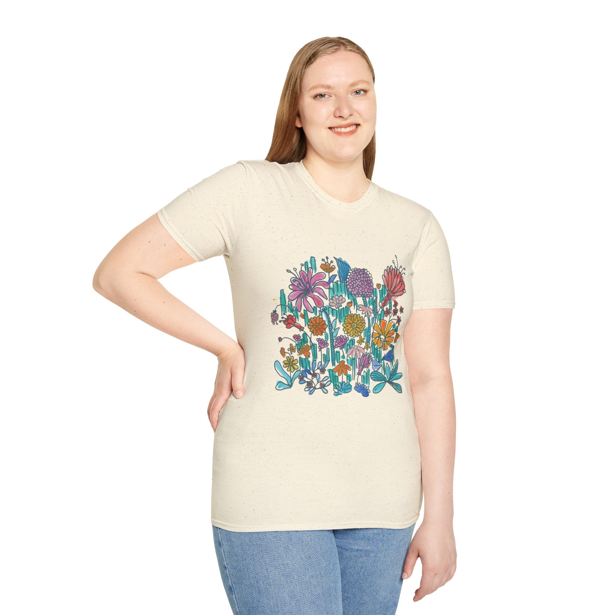 Floral Meadow T‑Shirt — Colorful Hand‑Drawn Wildflower Graphic