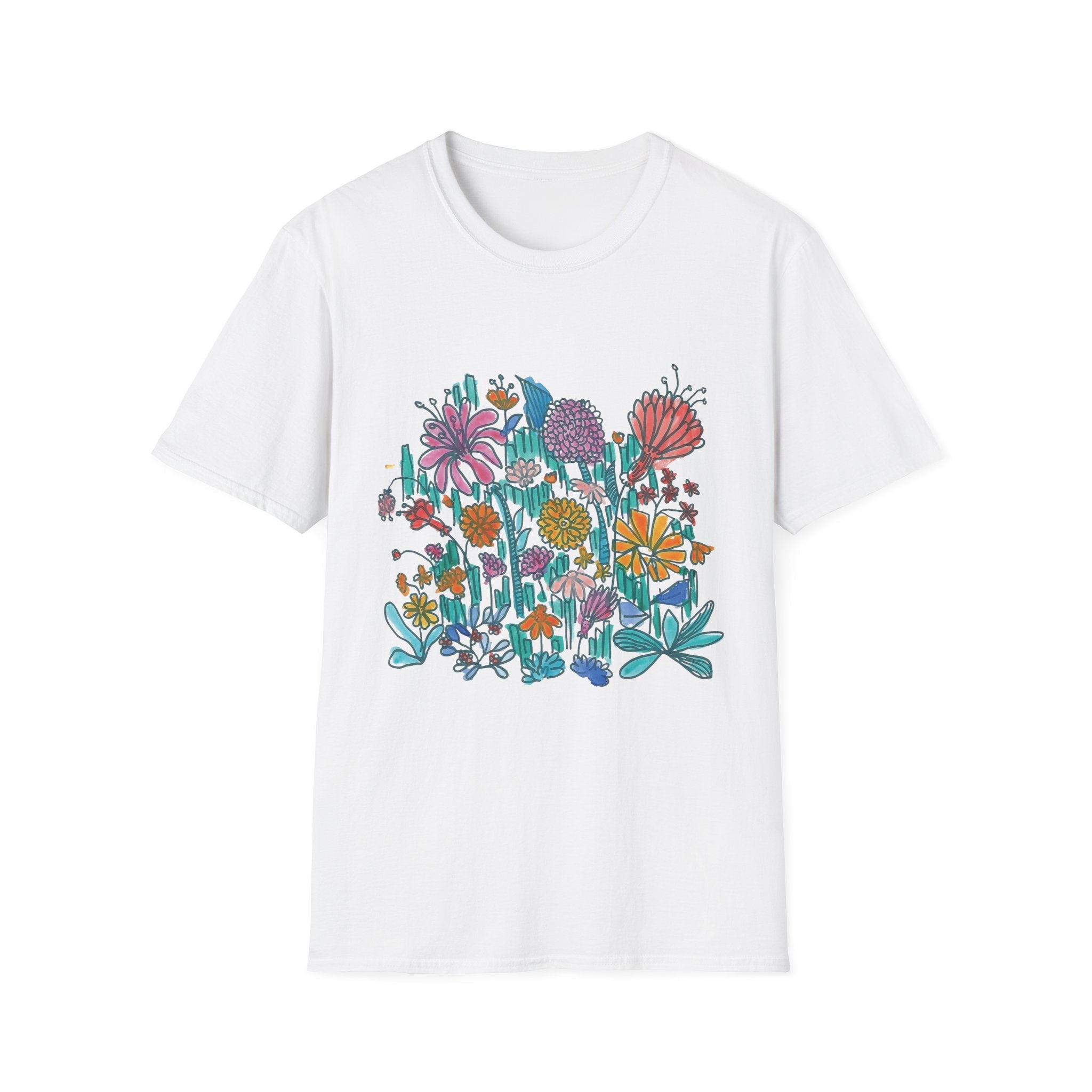 Floral Meadow T‑Shirt — Colorful Hand‑Drawn Wildflower Graphic