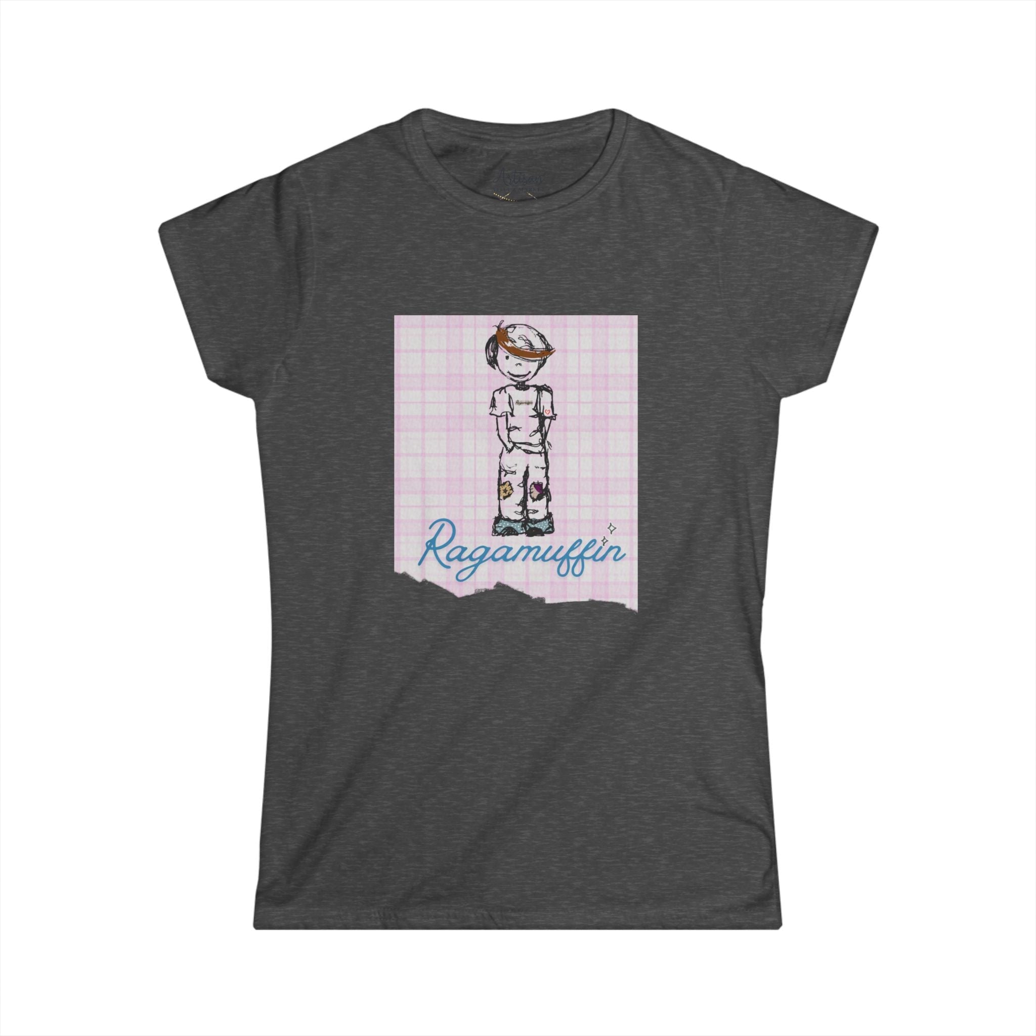 Ragamuffin Graphic Tee — Vintage Kid Illustration on Pink Plaid