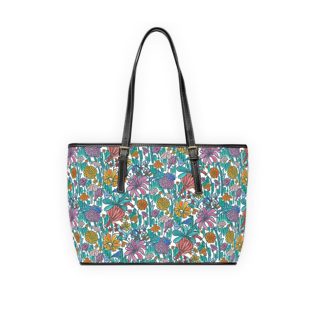 Floral Garden PU Leather Shoulder Tote — Colorful Wildflower Print