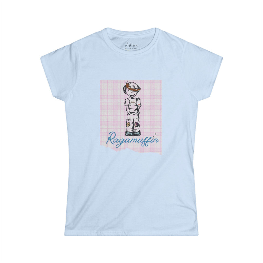 Ragamuffin Graphic Tee — Vintage Kid Illustration on Pink Plaid