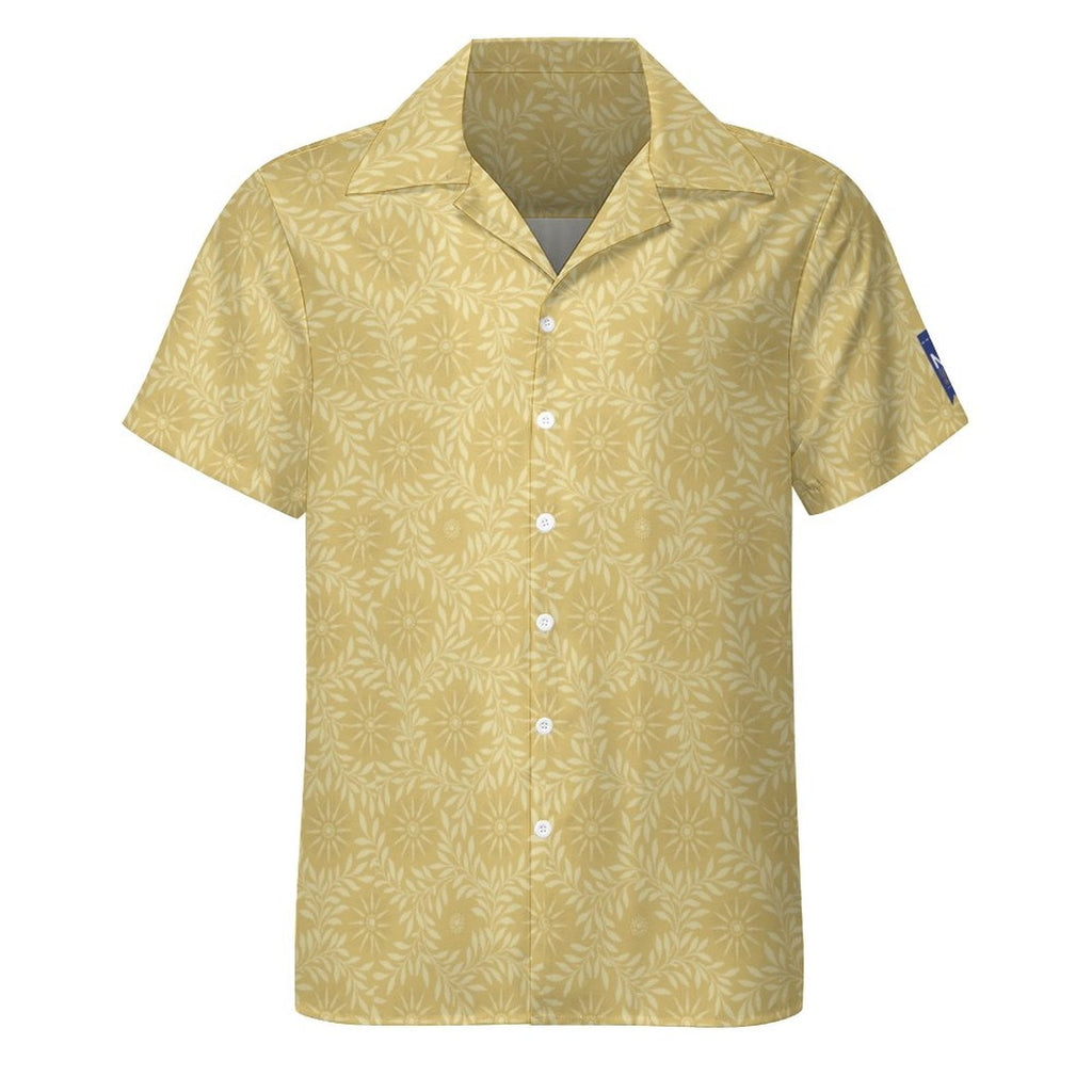Cool Dad Collection: Men’s Floral Sun Patterned Short Sleeve Button Down Shirt with Cuban Collar