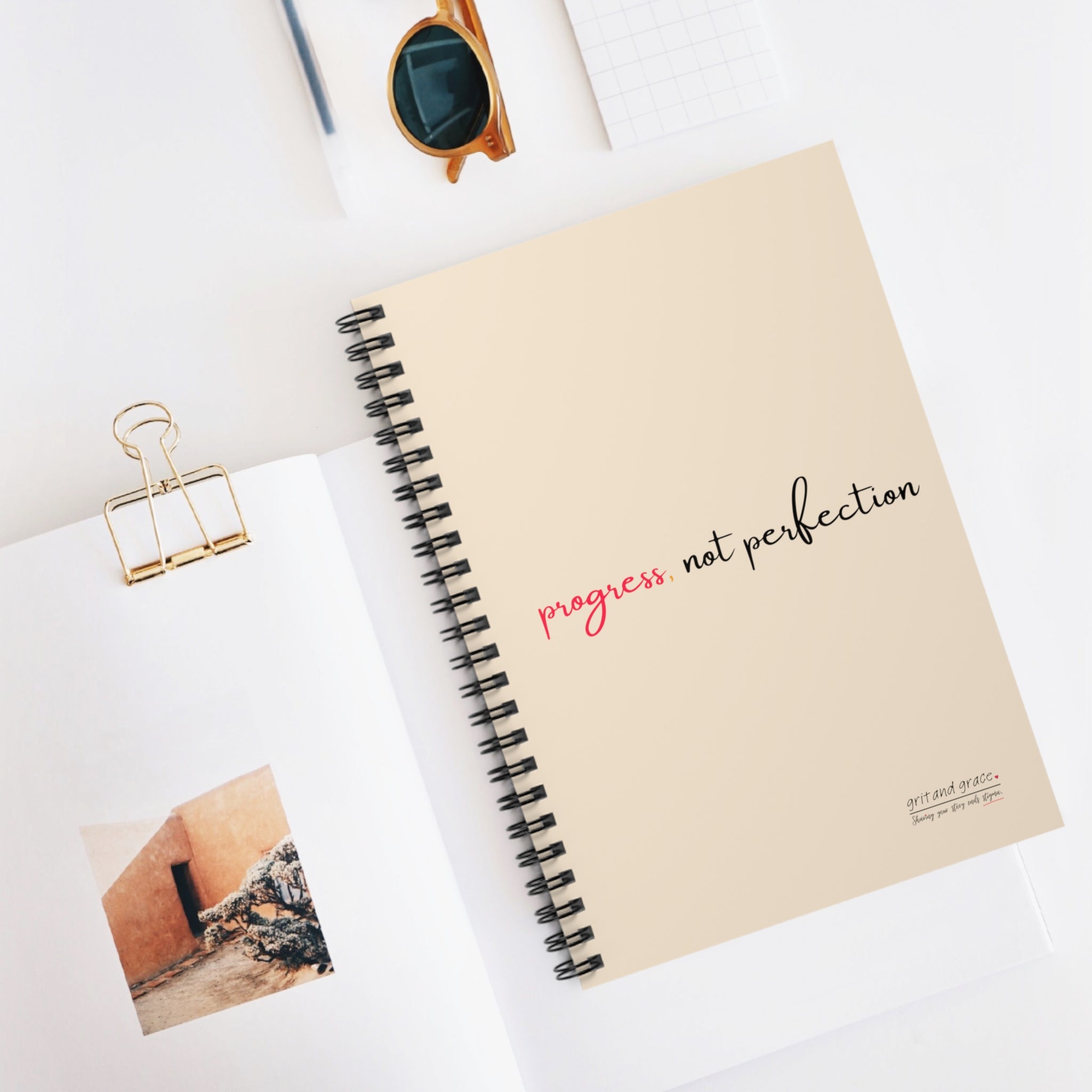 Grit with Grace 'Progress Over Perfection' Ruled Notebook