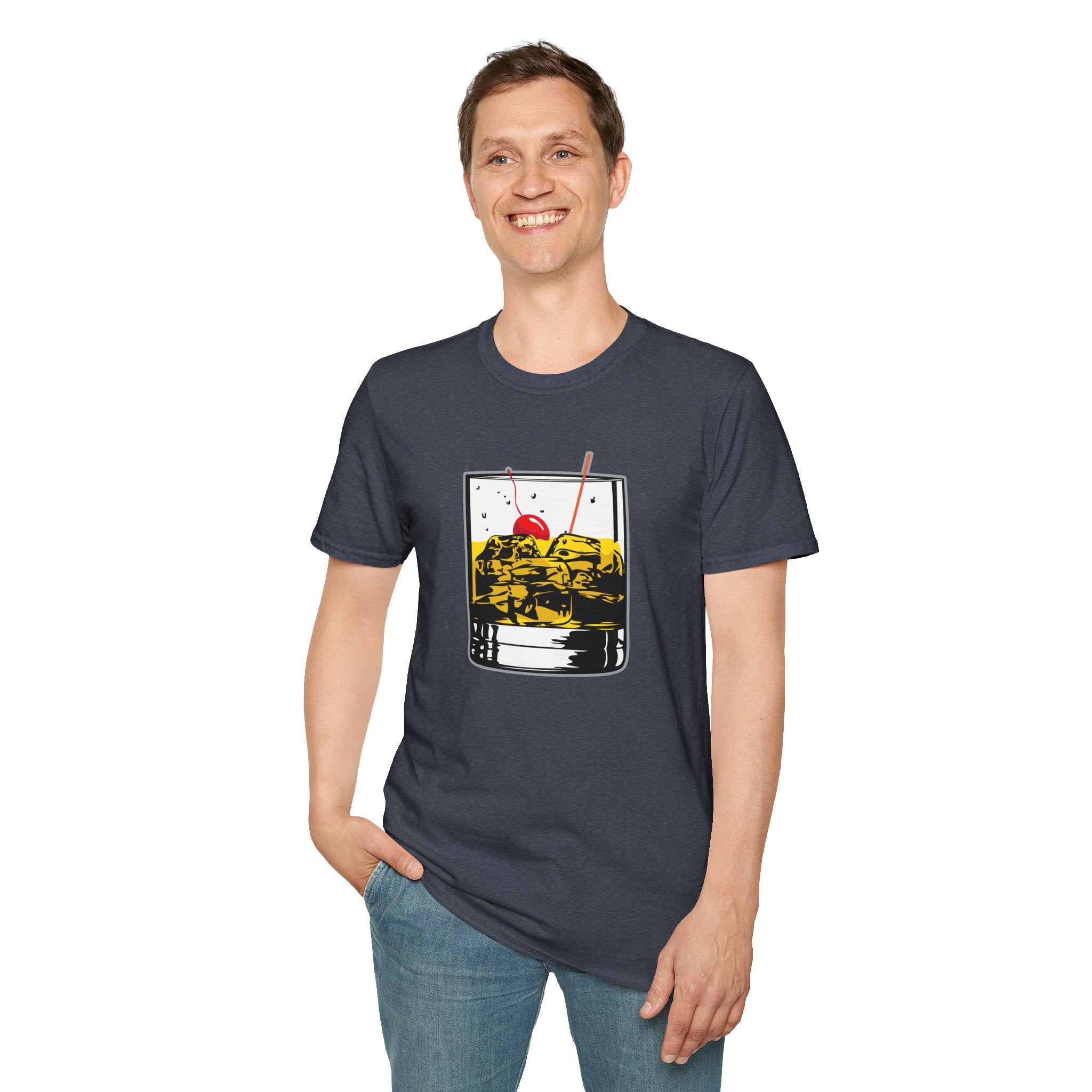 Whiskey Glass T-Shirt — 'Bring The Good Stuff' Retro Cocktail Tee