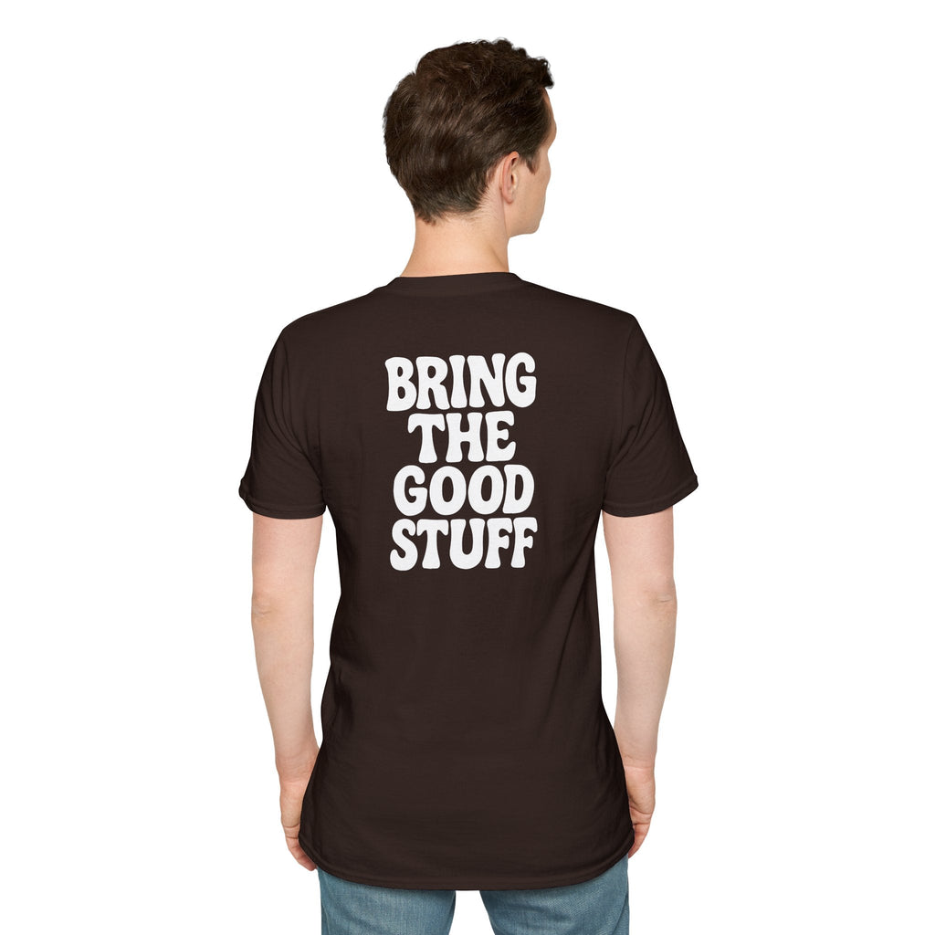 Whiskey Glass T-Shirt — 'Bring The Good Stuff' Retro Cocktail Tee