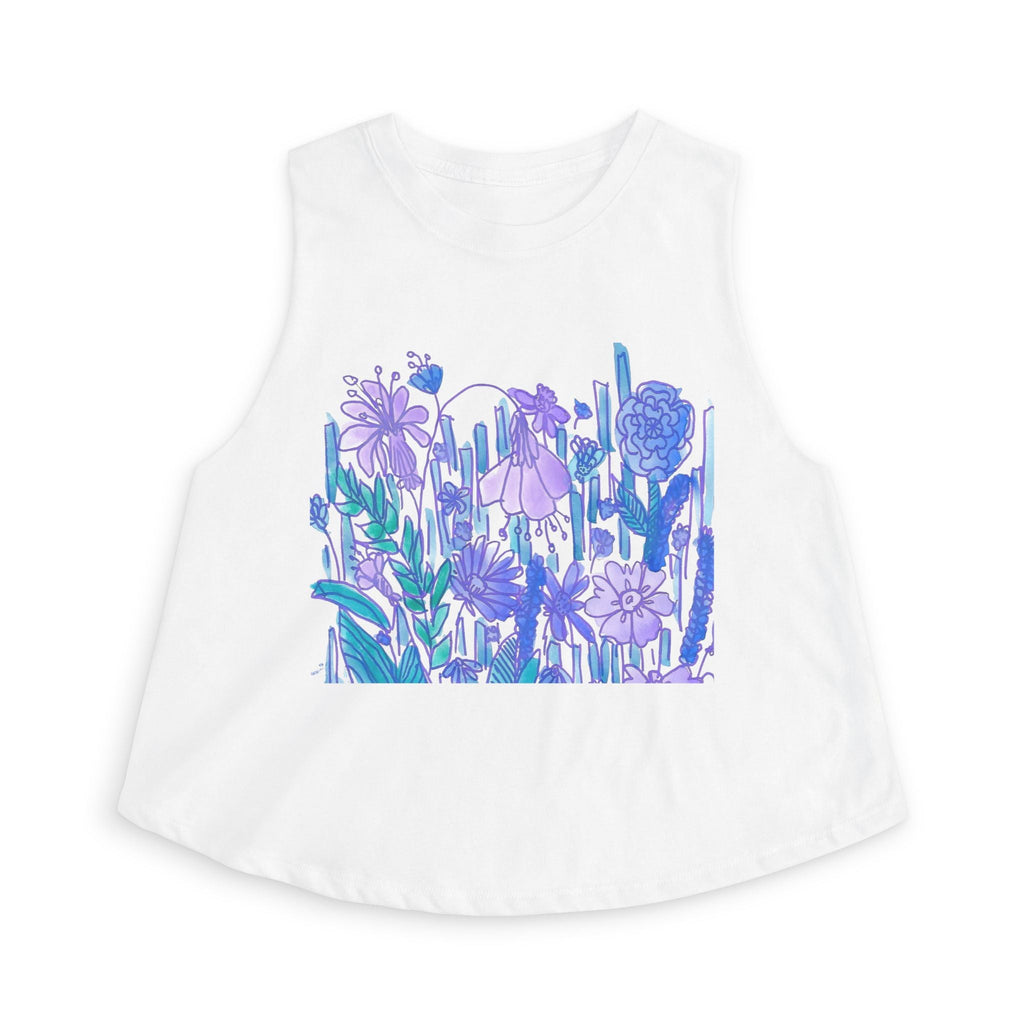 Floral Meadow Crop Top — Purple Botanical Graphic Women's Tank