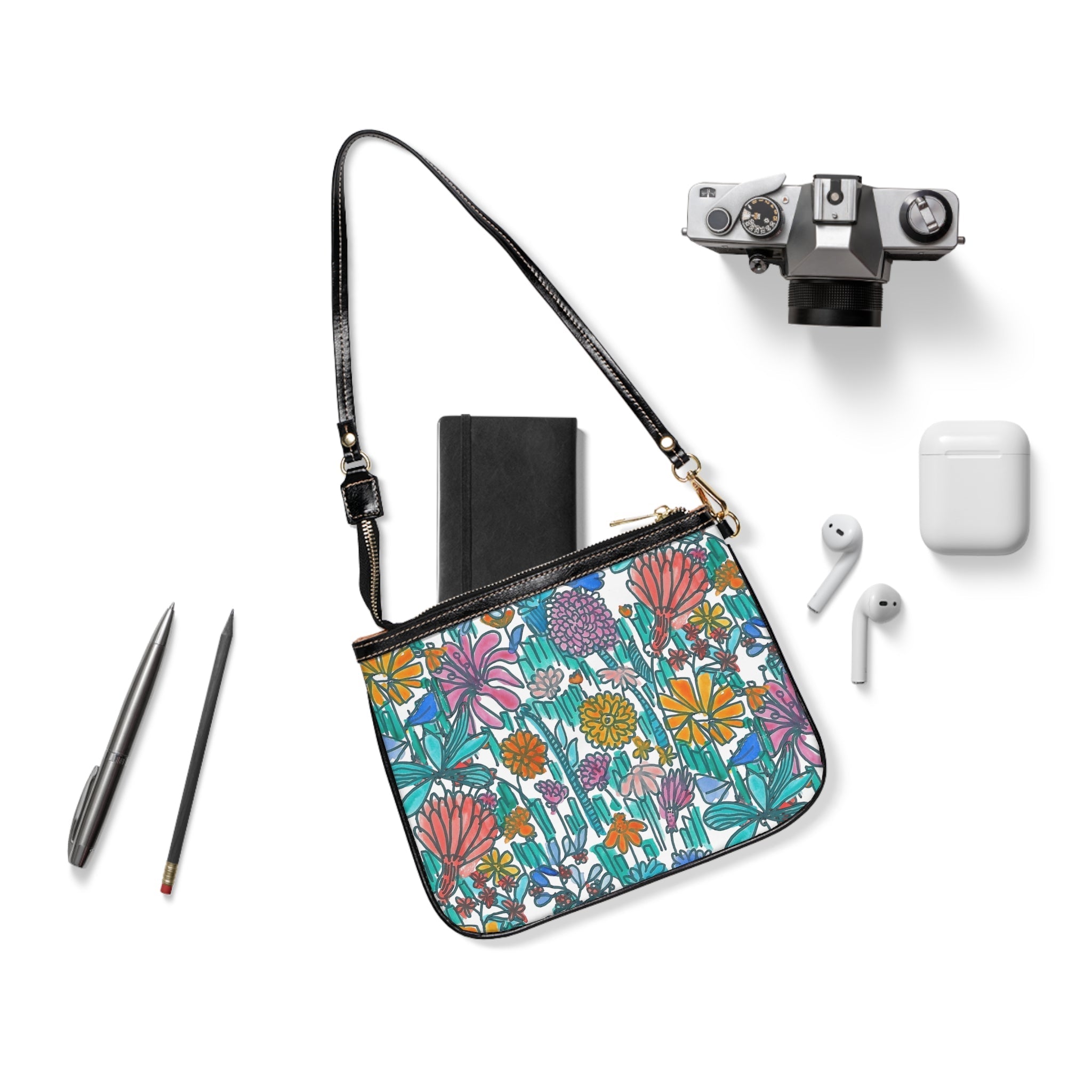 Floral Meadow Small Shoulder Bag — Colorful Garden Print Crossbody Purse