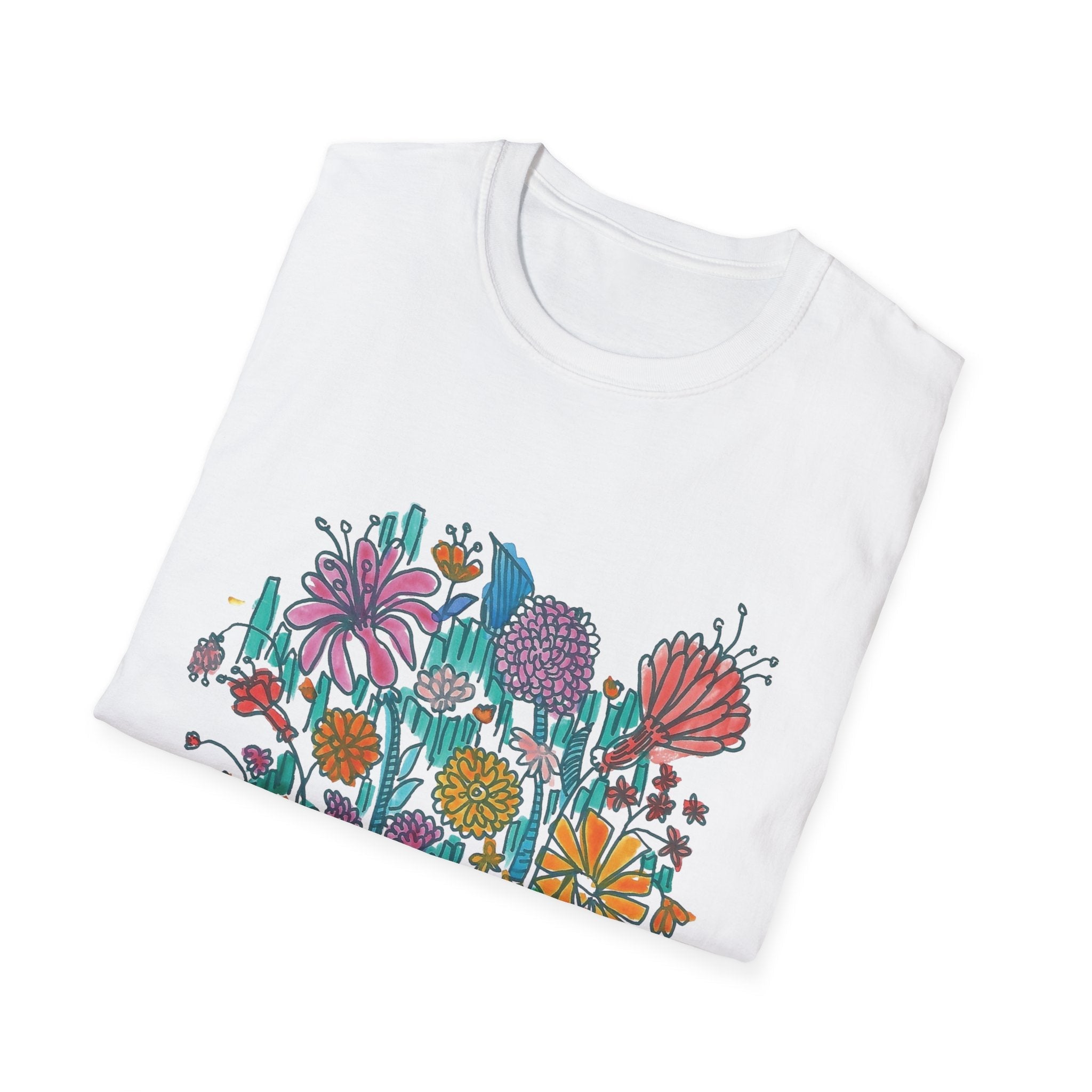 Floral Meadow T‑Shirt — Colorful Hand‑Drawn Wildflower Graphic