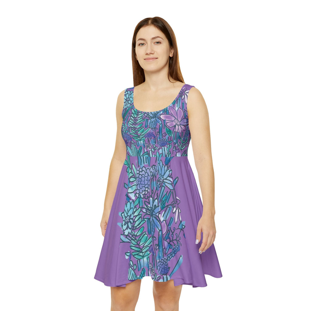 Floral Lavender Skater Dress – Purple Hand-Drawn Wildflower Print
