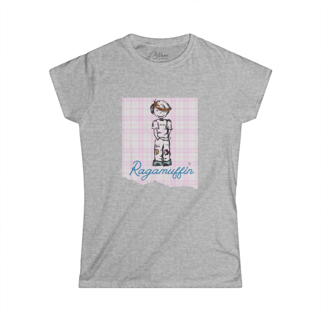 Ragamuffin Graphic Tee — Vintage Kid Illustration on Pink Plaid