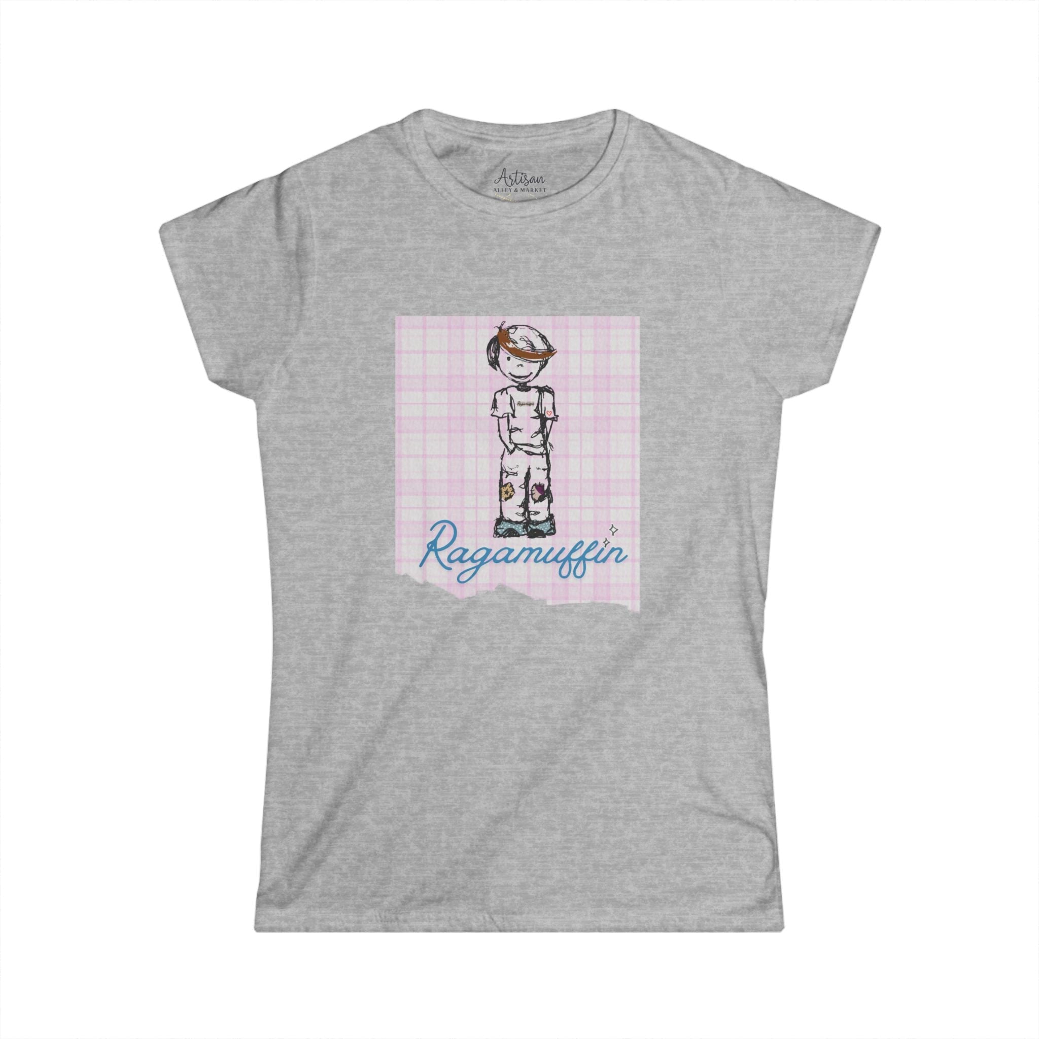 Ragamuffin Graphic Tee — Vintage Kid Illustration on Pink Plaid