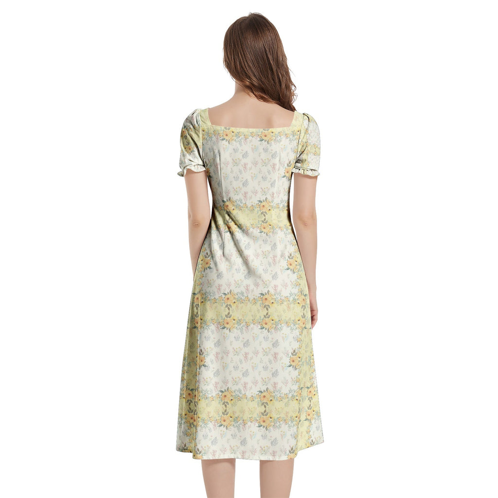 Invisible Ghost Puff Sleeve Split Thigh Midi Dress
