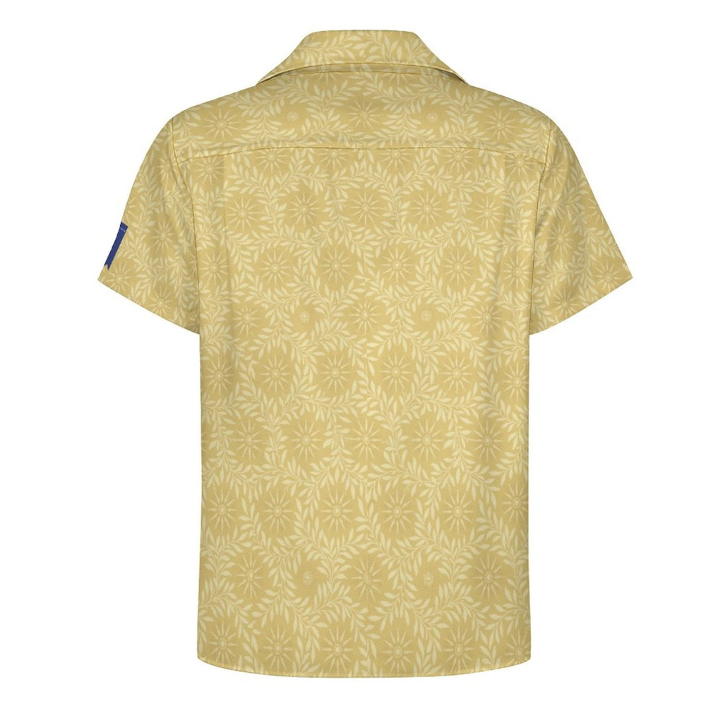 Cool Dad Collection: Men’s Floral Sun Patterned Short Sleeve Button Down Shirt with Cuban Collar