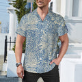 Cool Dad Collection: Men’s Blue Floral Short Sleeve Button Down Shirt with Cuban Collar
