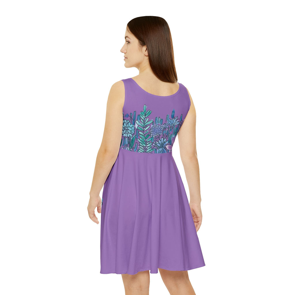 Floral Lavender Skater Dress – Purple Hand-Drawn Wildflower Print