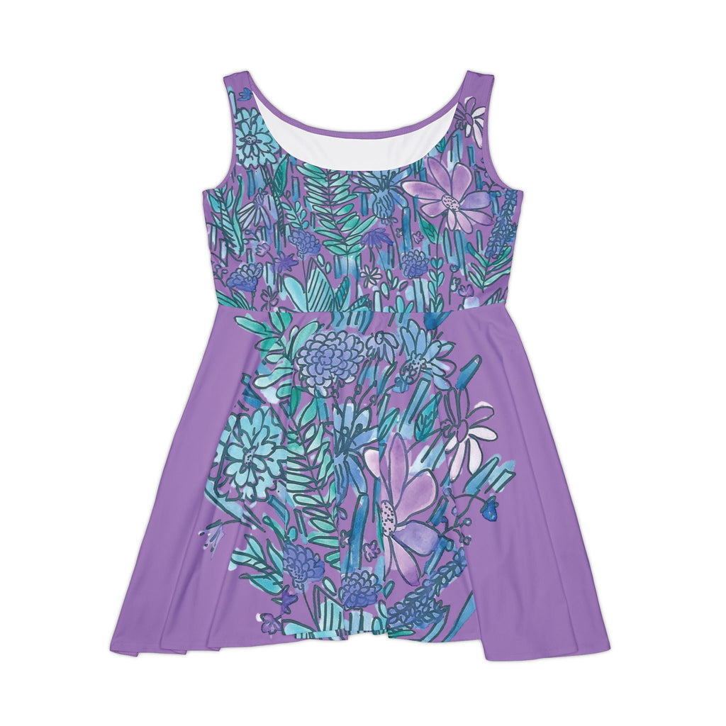 Floral Lavender Skater Dress – Purple Hand-Drawn Wildflower Print