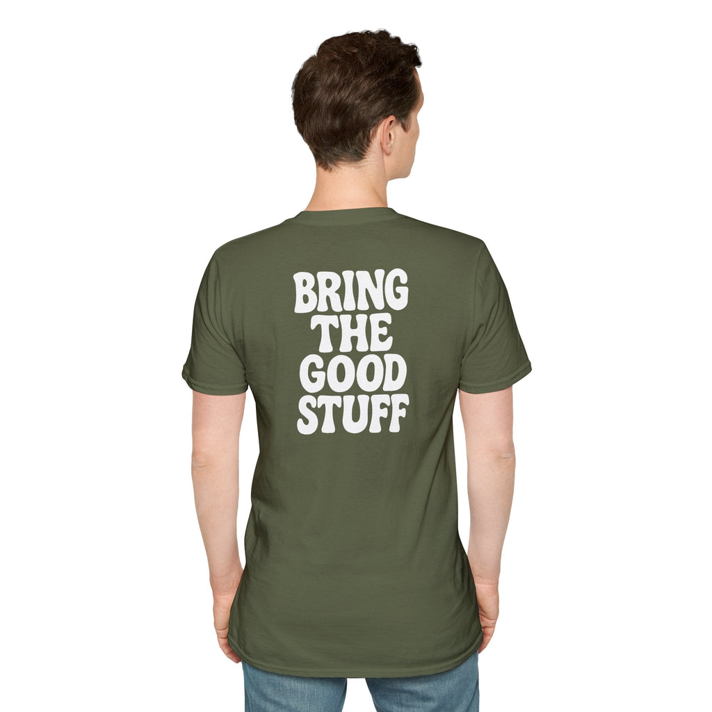 Whiskey Glass T-Shirt — 'Bring The Good Stuff' Retro Cocktail Tee