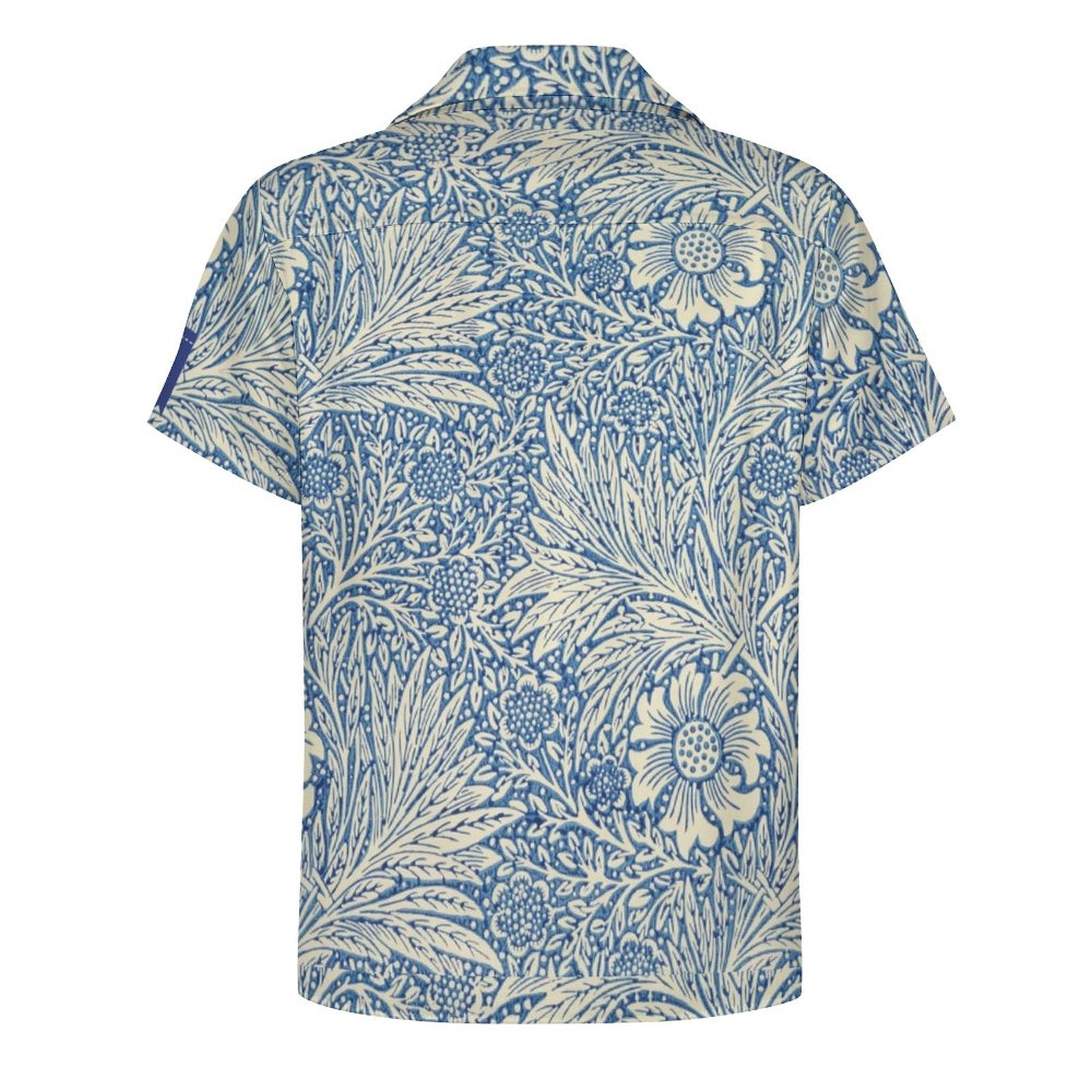Cool Dad Collection: Men’s Blue Floral Short Sleeve Button Down Shirt with Cuban Collar