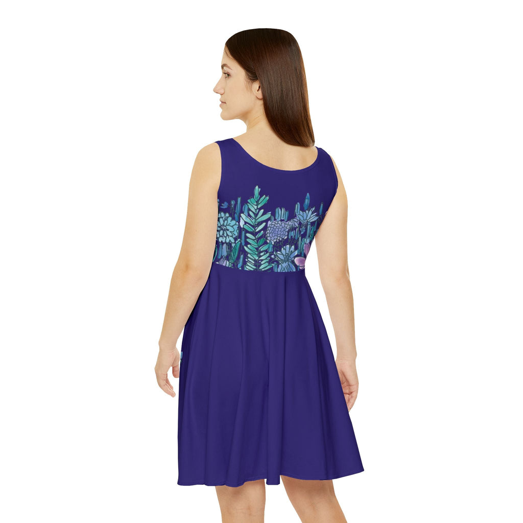 Fleur Sauvage Indigo Skater Dress – Blue Violet Botanical Print