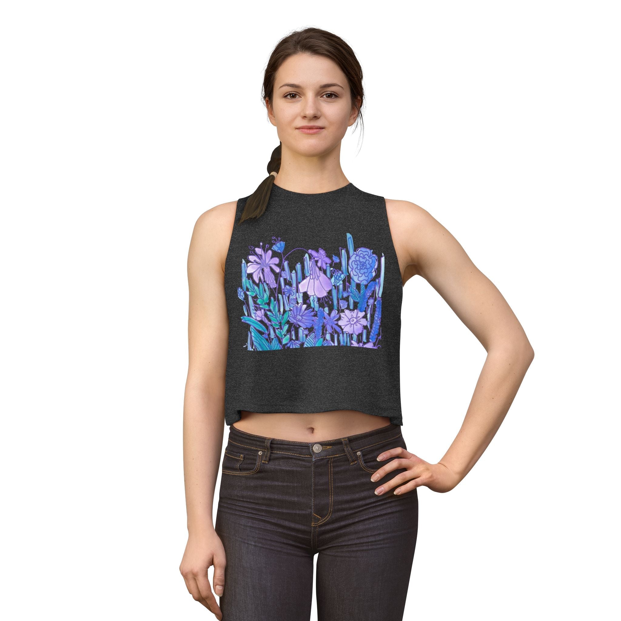 Floral Meadow Crop Top — Purple Botanical Graphic Women's Tank