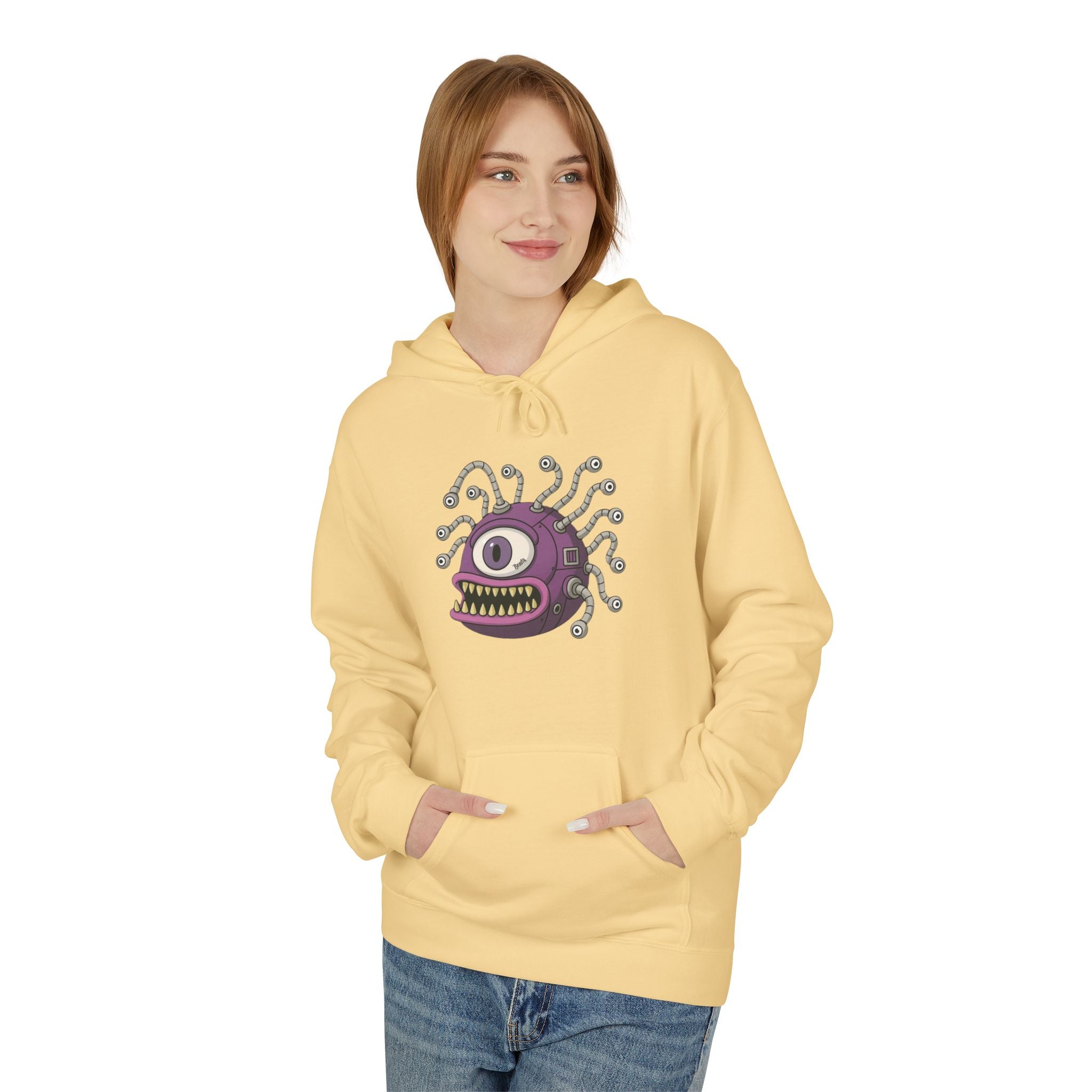 Beholder Monster Hoodie — Purple One-Eyed Creature Pullover