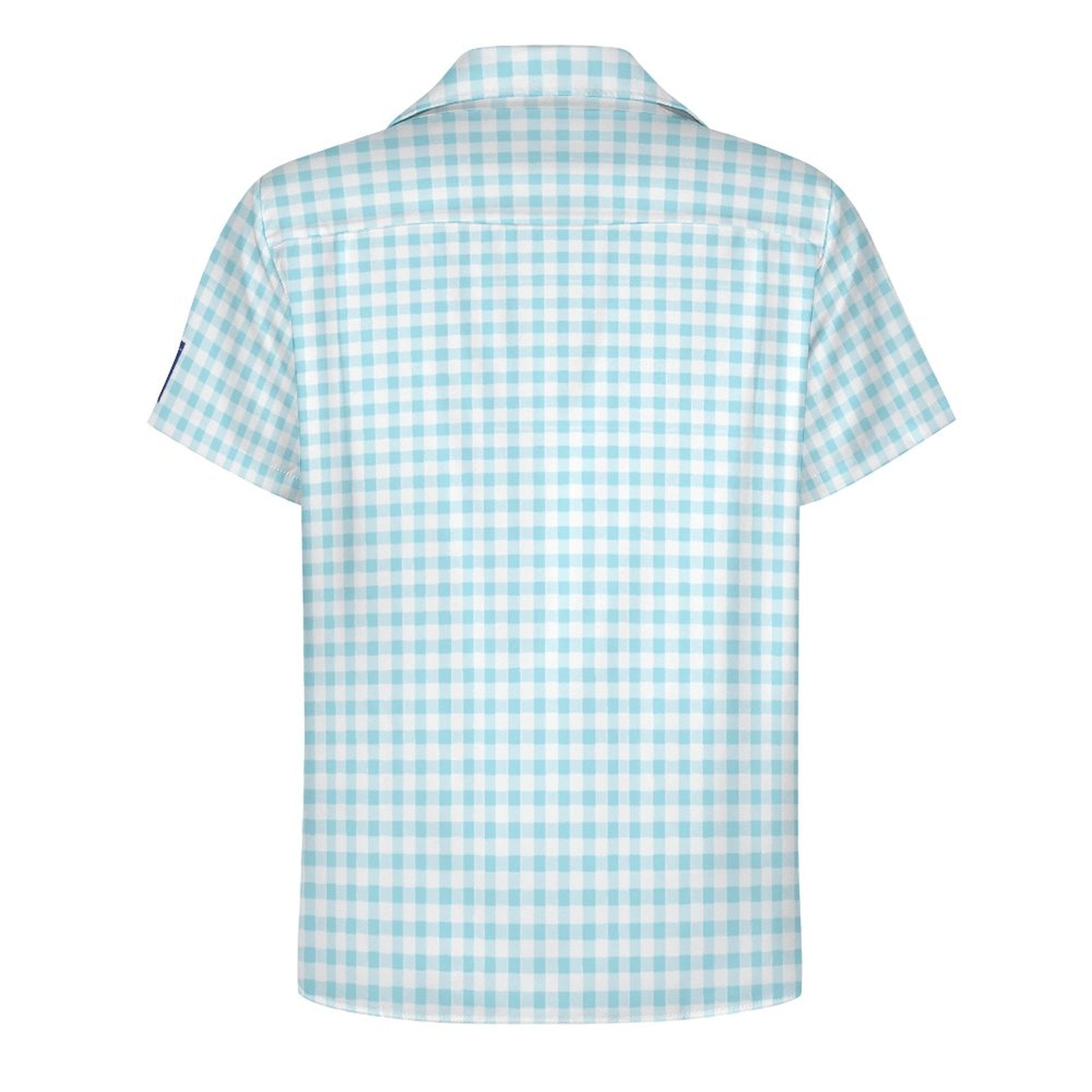 Cool Dad Collection: Men’s Light Blue Checkered Short Sleeve Button Down Shirt with Cuban Collar