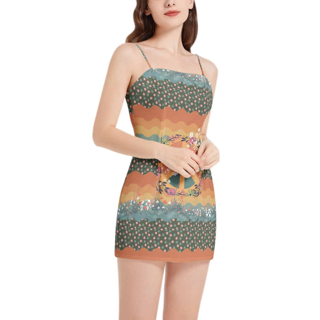 Sleeveless Square Neckline Spaghetti Strap Mini Dress