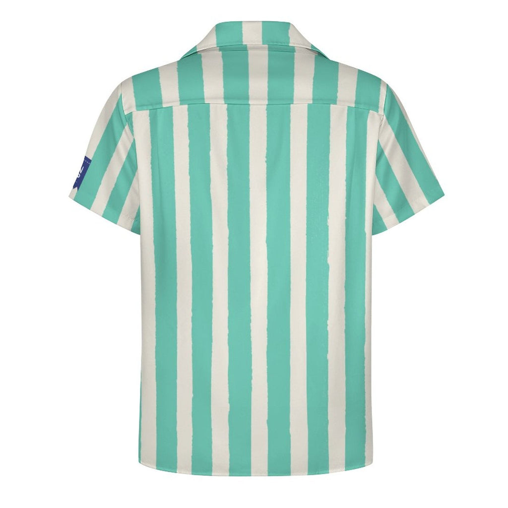 Cool Dad Collection: Men’s Teal Striped Short Sleeve Button Down Shirt with Cuban Collar