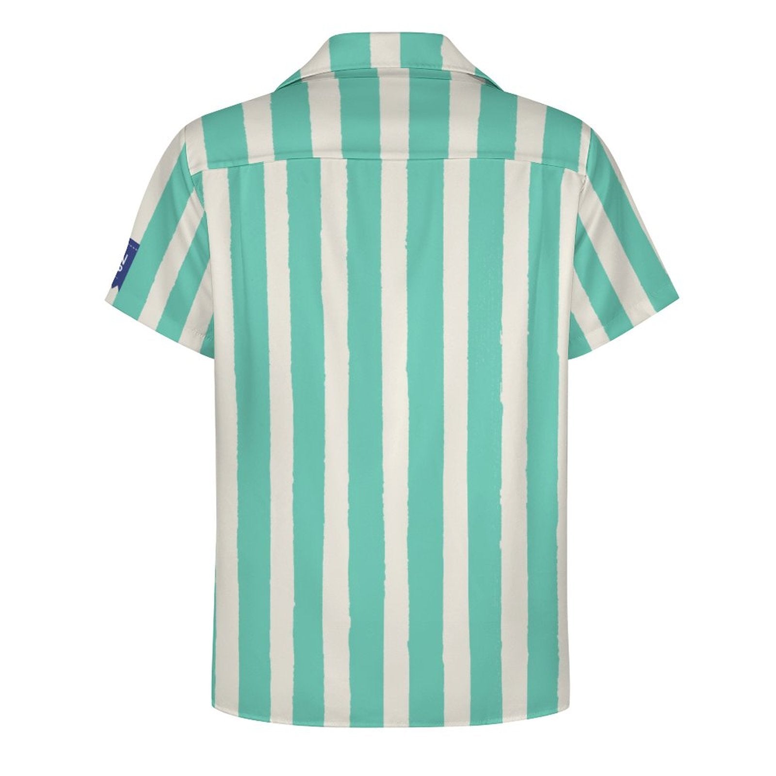 Cool Dad Collection: Men’s Teal Striped Short Sleeve Button Down Shirt with Cuban Collar