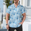 Cool Dad Collection: Men’s Blue Waves 2 Short Sleeve Button Down Shirt with Cuban Collar