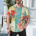 Cool Dad Collection: Men's Multicolor Floral Short Sleeve Button Down Shirt with Cuban Collar