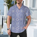 Cool Dad Collection: Men's Blue Kaleidoscope Short Sleeve Button Down Shirt with Cuban Collar