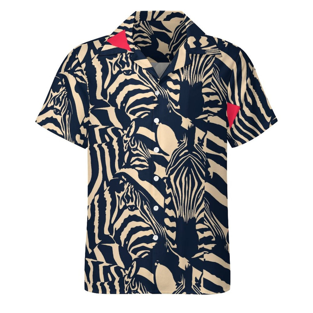 Cool Dad Collection: Men’s Zebra Short Sleeve Button Down Shirt with Cuban Collar