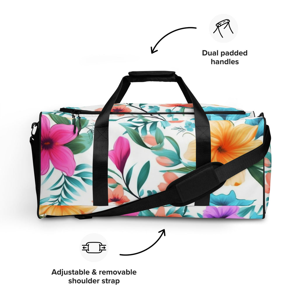 Floral Duffle Bag, Flower Lover Gym Bag, Botanical Travel Bag, Flower Enthusiast Bag, Blossom Duffle, Lovely Bloom Carryall, Spring Inspired Luggage