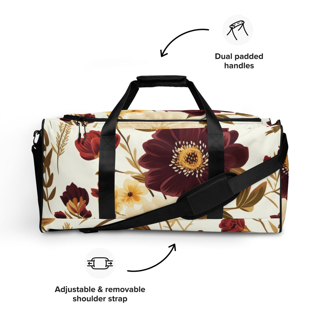 Floral Duffle Bag, Flower Lover Gym Bag, Botanical Travel Bag, Flower Enthusiast Bag, Blossom Duffle, Lovely Bloom Carryall, Spring Inspired Luggage