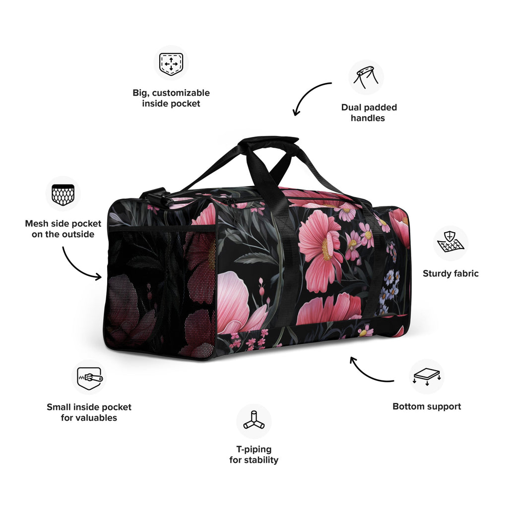 Floral Duffle Bag, Flower Lover Gym Bag, Botanical Travel Bag, Flower Enthusiast Bag, Blossom Duffle, Lovely Bloom Carryall, Spring Inspired Luggage