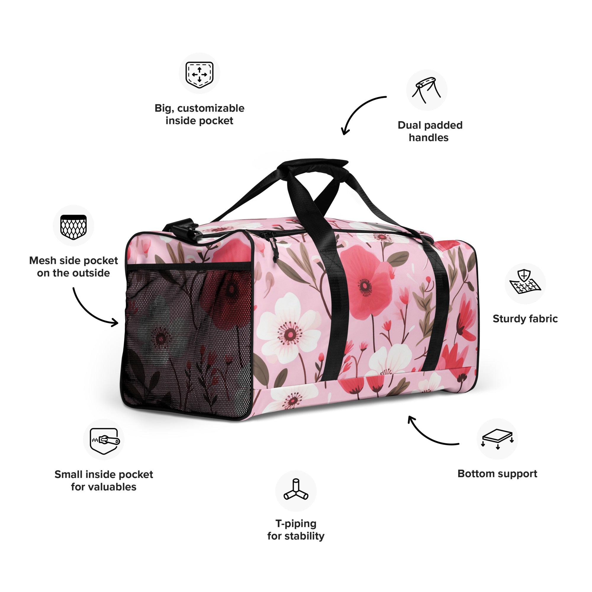 Floral Duffle Bag, Flower Lover Gym Bag, Botanical Travel Bag, Flower Enthusiast Bag, Blossom Duffle, Lovely Bloom Carryall, Spring Inspired Luggage
