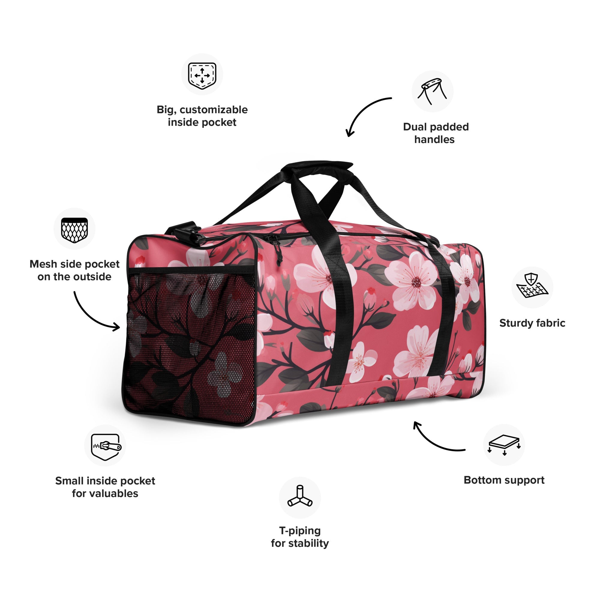 Floral Duffle Bag, Flower Lover Gym Bag, Botanical Travel Bag, Flower Enthusiast Bag, Blossom Duffle, Lovely Bloom Carryall, Spring Inspired Luggage