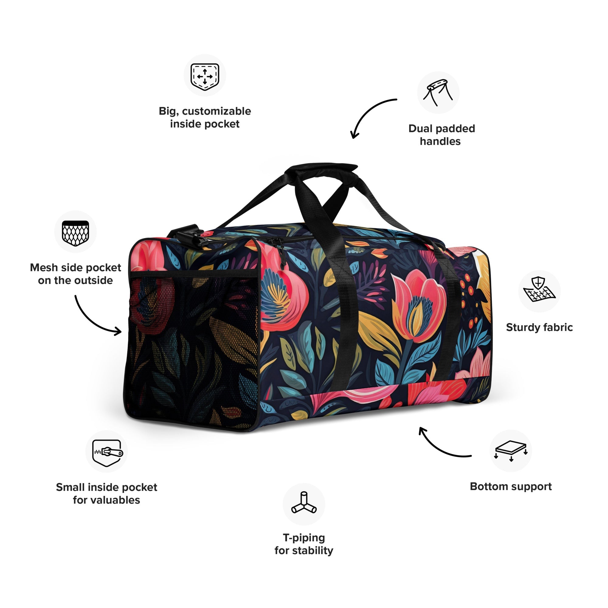 Floral Duffle Bag, Flower Lover Gym Bag, Botanical Travel Bag, Flower Enthusiast Bag, Blossom Duffle, Lovely Bloom Carryall, Spring Inspired Luggage